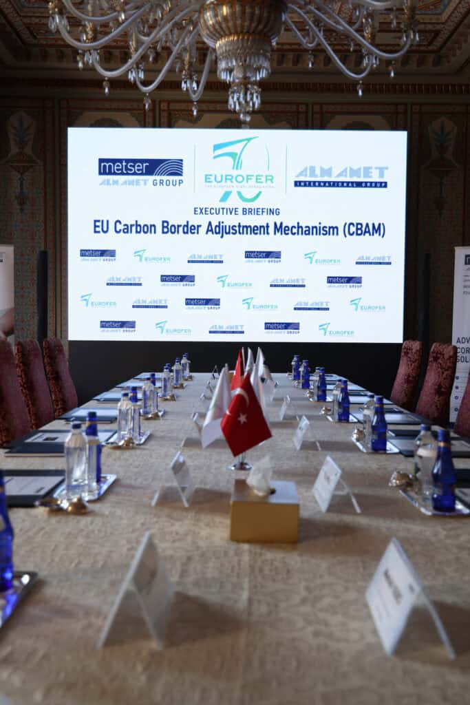 Meeting room at Çırağan Palace Kempinski Istanbul with the CBAM presentation on screen
